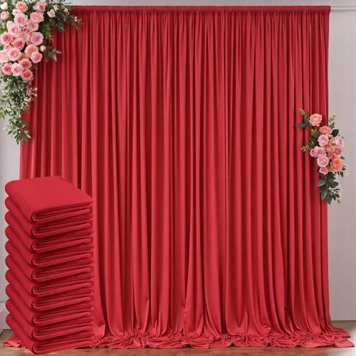 Cortinas de fondo rojo sin arrugas de 50 x 10 pies para fiestas, cortinas de fondo de fotos de poliéster, 10 paneles de 5 x 10 pies para bodas,