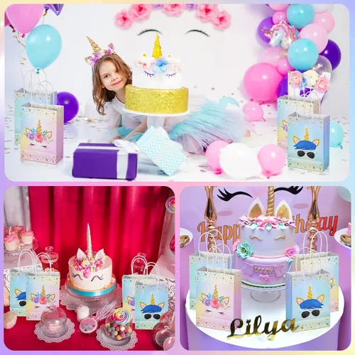 Miniatura 6 de Gersoniel 16 bolsas de unicornio para fiesta con asas, bolsas de regalo de unicornio para regalos de fiesta de cumpleaños