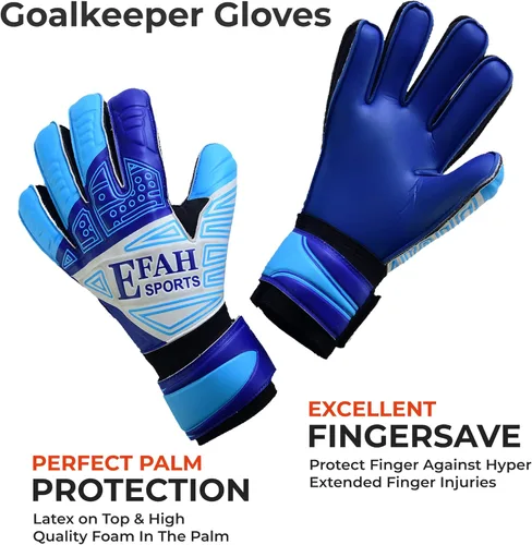 Miniatura 3 de Guantes de portero de fútbol para niños, jóvenes, guantes de portero de fútbol con protección para dedos y agarres dobles en la muñeca Azul