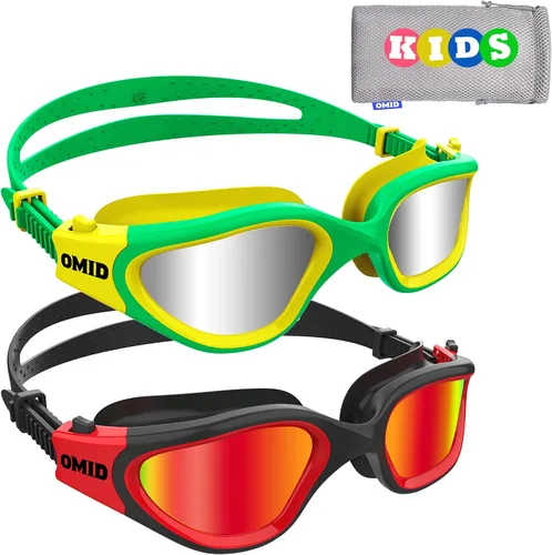 Miniatura 8 de OMID Gafas de natación para niños, P2 Mini, paquete de 2 gafas de natación polarizadas cómodas de 6 a 14 años A1 polarizado azul dorado + negro