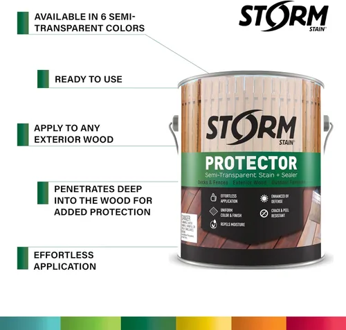 Miniatura 7 de Storm System Protector - Hickory, 1 galón, protege la madera exterior del agua y los rayos UV, revestimiento, tinte y sellador para cercas