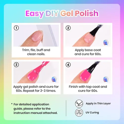 Miniatura 65 de Beetles - Kit de esmalte de uñas de gel con luz UV – 80 piezas de encantamiento de color, kit de uñas de gel de 55 colores con capa base de todo