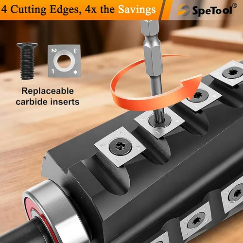 Miniatura 4 de SpeTool Cabezal de corte helicoidal de 6 pulgadas para cepilladora Jet de 6 pulgadas de grosor, cabezal de corte en espiral, 4 filas, 28 insertos
