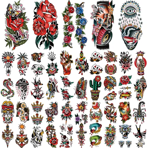 Miniatura 2 de 77 hojas de tatuajes temporales para mujeres y hombres, 17 hojas de tatuajes falsos de medio brazo, pecho y hombro, 60 hojas pequeñas para adultos