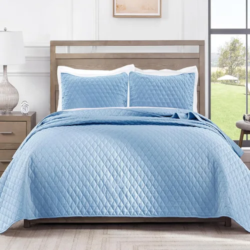 Miniatura 21 de Exclusivo Mezcla - Juego de edredón reversible con fundas de almohada, ligero, suave, para todas las estaciones, 90 x 96 pulgadas, tamaño Azul