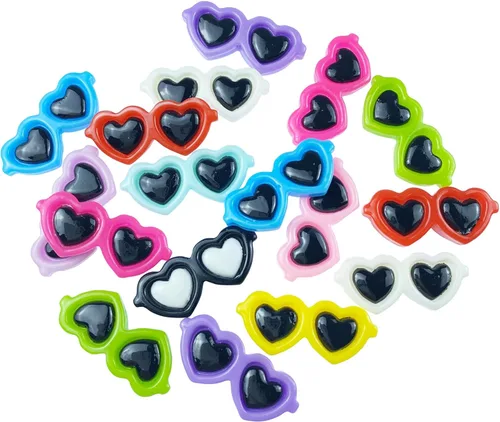 LIMAOLLY 40 lentes de sol coloridos de dibujos animados con forma de corazón, resina sin agujero, adornos para bricolaje, álbumes de recortes, funda