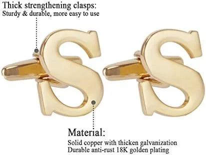 Miniatura 8 de Men's Gold Alphabet Cufflinks 1 Pair with Gift Box