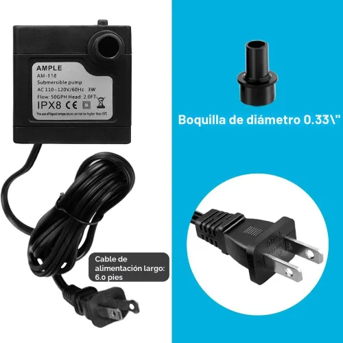 Miniatura 4 de DOMICA Mini bomba de agua sumergible de 3 W, 50 GPH, bomba de fuente pequeña para estanque, acuarios, pecera, fuente de mesa, fuente para mascotas