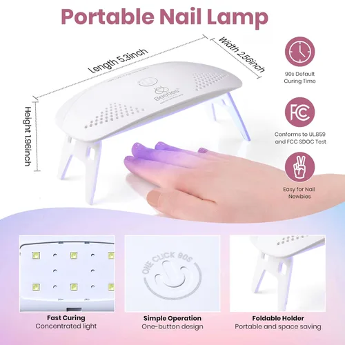 Miniatura 5 de Kit de esmalte de uñas de gel Beetles con luz UV, kit inicial de esmalte de gel semipermanente, lámpara LED de uñas en tonos gris, morado, malva