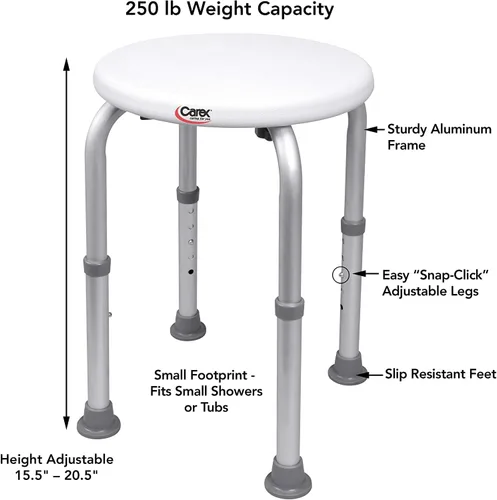 Miniatura 3 de Carex Taburete de ducha compacto, taburete de baño de altura ajustable y asiento de ducha, asiento de baño de aluminio que soporta 250 libras