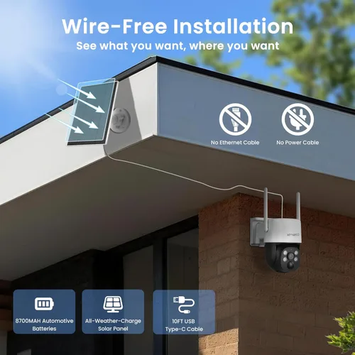 Miniatura 4 de XMARTO Cámara solar inalámbrica para exteriores, 4 PC QHD 4MP Sistema de cámara de seguridad PTZ inalámbrica con 4K 10CH expandible WiFi NVR, carga