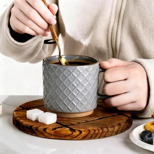 Miniatura 3 de GBhome Juego de 4 tazas de café apilables de 8 onzas, tazas de café de cerámica con patrones de textura para hombre, mujer, papá, mamá, tazas de Gris