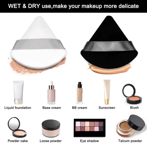 Miniatura 5 de 12 esponjas de maquillaje cosméticas, 2.76 pulgadas, portátil, suave, esponja, ajuste facial, terciopelo triangular con asa de cinta para polvo 6