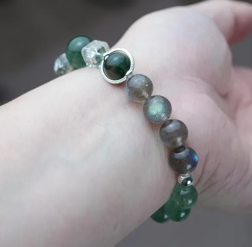 Miniatura 237 de Precious Gemstone Natural Crystal Healing Bracelet, Rutilated Quartz, Moonstone, Quartz Handmade Original Design Bracelet