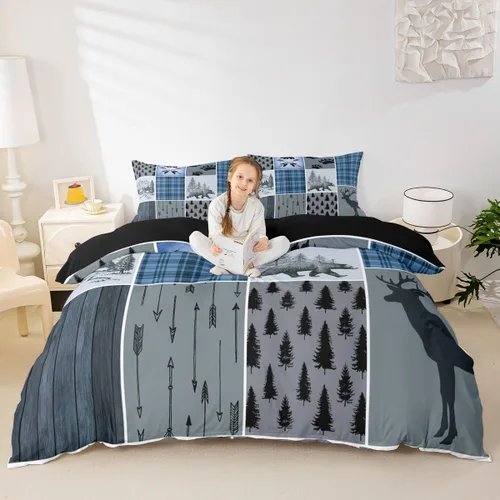 Miniatura 21 de Erosebridal Funda de edredón rústica de ciervo, tamaño individual, funda de edredón de retazos de oso para niños, adolescentes y adultos, juego