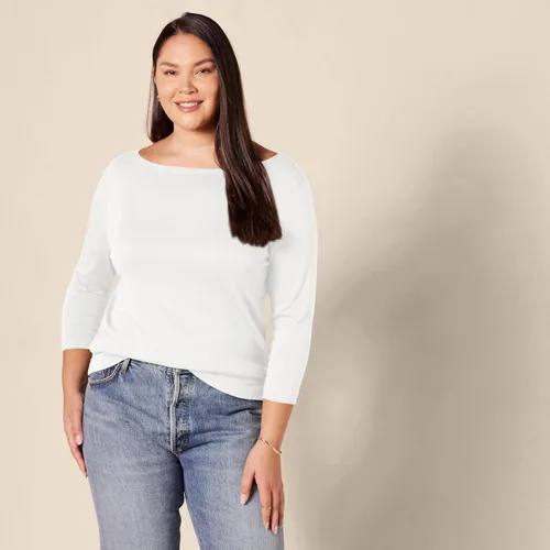 Miniatura 7 de Tienda Essentials Camiseta de manga 34 y cuello barco de corte entallado para mujer