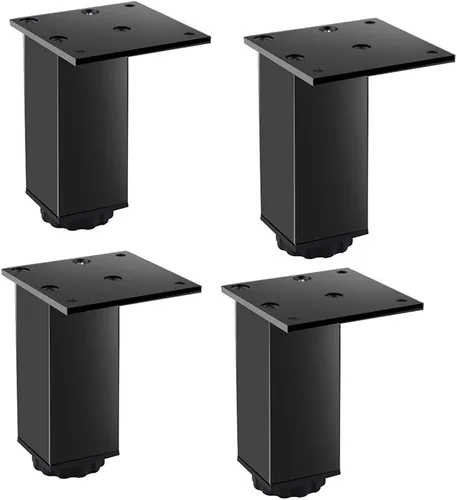 Mueble para gabinete con patas de metal, patas ajustables de acero inoxidable, cuadradas, color negro, 3.1 x 2.7 pulgadas, con 16 tornillos, (4