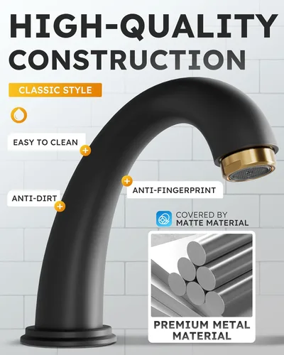 Miniatura 4 de WOWOW Grifo de Baño Extendido Negro y Dorado Grifo de Lavabo de Baño Tocador de 3 Agujeros 2 Manijas Lavabo Grifo Mezclador de 8 Pulgadas