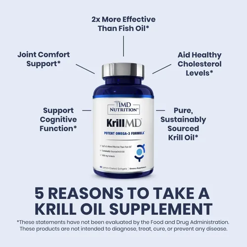 Miniatura 5 de 1MD Nutrition KrillMD - Suplemento omega 3 de aceite de krill antártico con astaxantina, EPA, DHA 2 veces más eficaz que el aceite de pescado 60