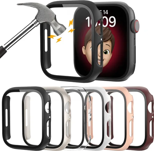 Miniatura 11 de Rontion Juego de 6 fundas rígidas de policarbonato con protector de pantalla de vidrio templado incorporado Compatible con Apple Watch Series 9 8 7