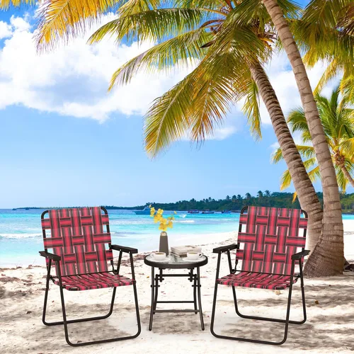 Miniatura 10 de Giantex Juego de 6 sillas de playa, sillas plegables para patio para adultos, sillas de cincha al aire libre con marco de acero, sillas de camping