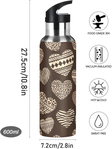 Miniatura 9 de Stainless Steel Water Bottle 20 Oz, BPA-Free Sport Water Bottle for Gym Outdoor Travel School, Prints Leopard Spots