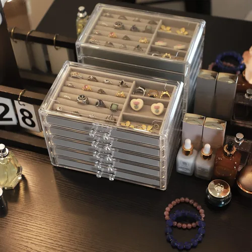 Miniatura 6 de Cq acrylic Organizador de joyas con 5 cajones caja de joyería de acrílico transparente regalo para mujeres hombres niños y niñas apilable