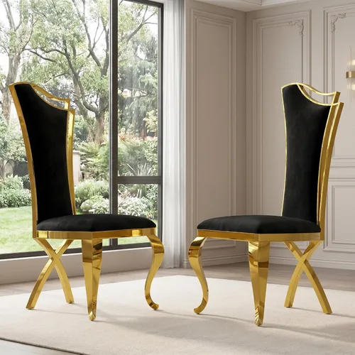 BQueen Sillas de comedor negras y doradas, Sillas de comedor de lujo, Sillas de comedor Velevt con respaldo alto, Patas de acero inoxidable de oro