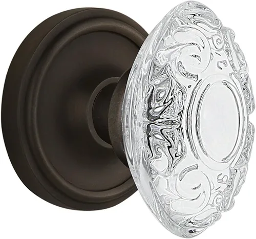 Nostalgic Warehouse 754385 - Roseta clásica con pomo victoriano de cristal, montaje en superficie, bronce aceitado Oil Rubbed Bronze