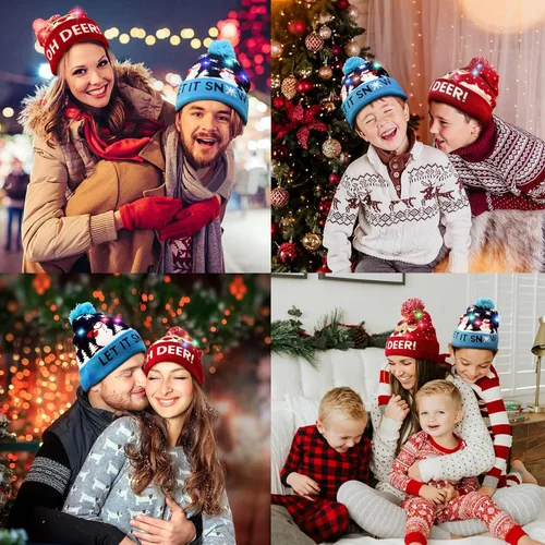 Miniatura 4 de LED Christmas Hat Red, Light Up Christmas Hat Beanie Holiday Hat with Cute Deer