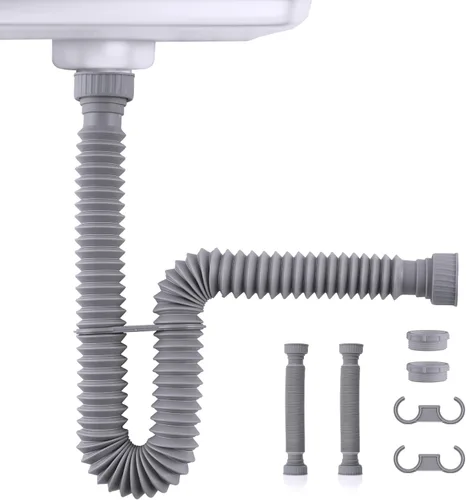 iFealClear Paquete de 2 tubos de drenaje P-Trap, tubo de drenaje flexible para fregadero con 4 anillos de sellado de goma, tubo de trampa P Gris