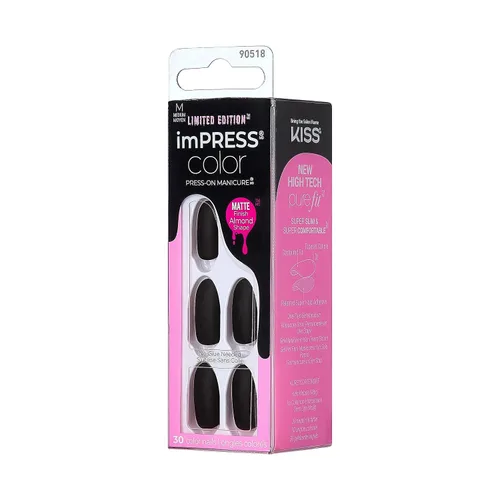 Miniatura 5 de imPRESS Uñas postizas a presión de color, Halloween, sin necesidad de pegamento, negras, almendra mediana, 33 unidades.
