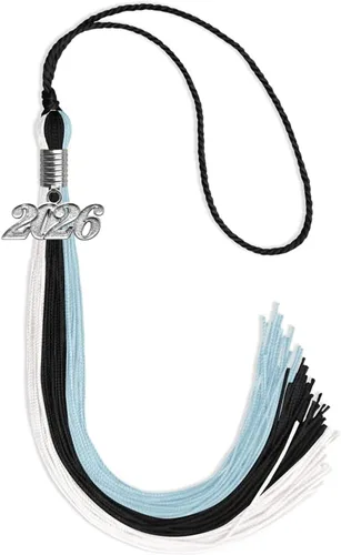 Miniatura 12 de Endea Graduation Borla de triple color con gota de fecha plateada (negro/dorado/granate, 2020)