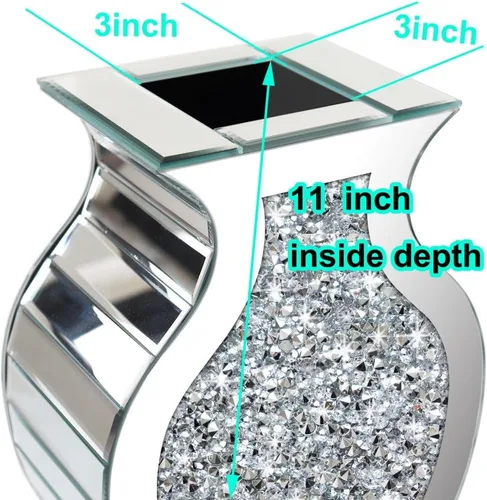 Miniatura 3 de ALLARTONLY Jarrón de Espejo con Diamante Triturado de Cristal Plateado Impresionante Florero Decorativo de Lujo para Decoración del Hogar. No Puede