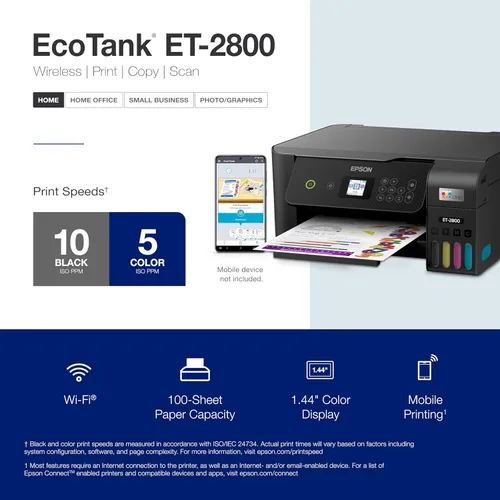 Miniatura 5 de Epson EcoTank ET-2800 Impresora Supertank inalámbrica a color todo en uno sin cartuchos con escaneo y copia, la impresora básica ideal para el Negro