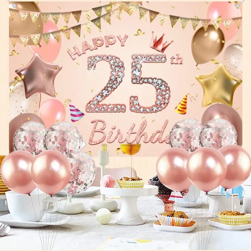 Miniatura 5 de Cartel de tela con texto en inglés "Happy 25th Birthday" para mujer jovencita/mujer de 25 años, cartel de tela para fiesta de cumpleaños de 25 años