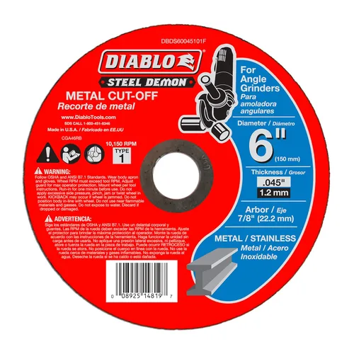 Miniatura 25 de Diablo Disco de corte de metal de diamante para metal, durabilidad extrema y larga vida útil, segmentado, 5 pulgadas de diámetro, eje de 7/8