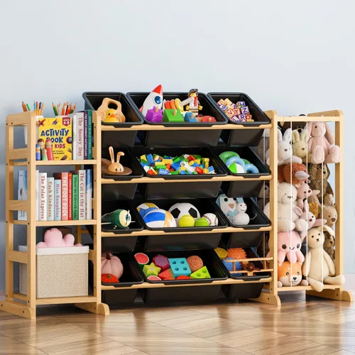 Miniatura 14 de Organizador de almacenamiento de juguetes con estantería y almacenamiento de animales de peluche, organización de sala de juegos para niños
