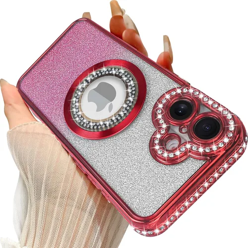 Miniatura 34 de Losin Funda magnética compatible con iPhone 15 Pro Max con purpurina compatible con MagSafe Funda de lujo con diamantes de imitación con logotipo