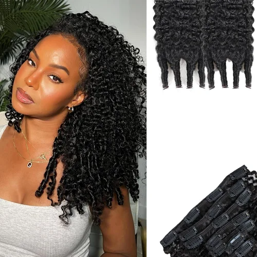 Miniatura 22 de SIYUSI Extensiones de Clip Kinky Straight, 100% Cabello Humano Remy Brasileño con Clips, Clips Invisibles Aptos para el Cuero Cabelludo, Marrón