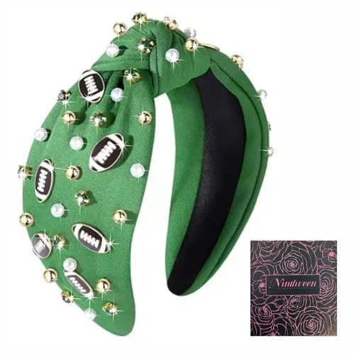 Miniatura 14 de Diadema de moda de fútbol para mujer con perlas de fantasía en negro, rojo, naranja y azul con nudo para niñas, diadema ancha y bonita para el Día