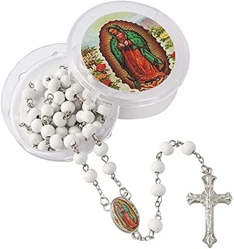 Miniatura 3 de Alitaver 12 piezas de recuerdos de fiesta de bautismo de madera perfumada blanca Rosario Guardián Ángel Bebé Ángel Nuestra Señora de Guadalupe San
