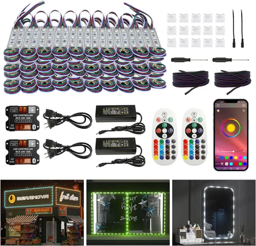 Miniatura 10 de BEAMNOVA Luces LED RGB LED de 100 pies para negocios, kit de tiras de luces, control remoto, control de aplicación móvil Bluetooth, fuente