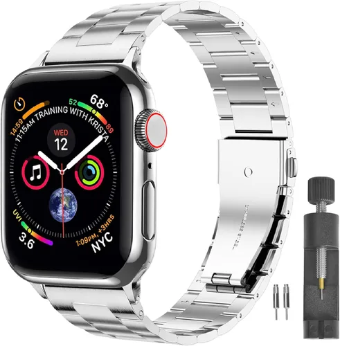 Miniatura 16 de Correa de acero inoxidable compatible con Apple Watch Ultra 2/Ultra/Series 10-1 y SE/SE2, correa de metal ajustable para iWatch de 1.496 pulgadas