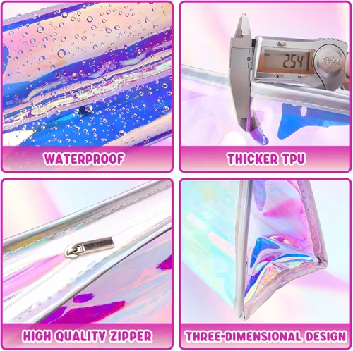 Miniatura 5 de Zwish 10 bolsas de maquillaje iridiscentes a granel, bolsas holográficas para cosméticos, bolsa portátil con cremallera, bolsa de aseo de viaje