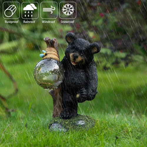 Miniatura 5 de Suyorpe Estatuas de jardín con luz decorativa de oso, estatua solar de oso exterior, decoración de jardín de animales, decoración divertida