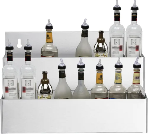 Miniatura 7 de Riel de velocidad de doble nivel de acero inoxidable, organizador versátil de botellas de licor de 48 pulgadas. Almacenamiento eficiente de botellas