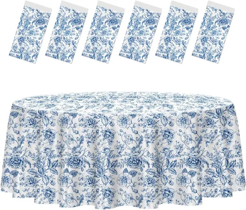 Miniatura 29 de HEIPINIUYE - Paquete de 2 manteles redondos de 84 pulgadas de plástico beige, manteles de mesa impermeables desechables para redondas, ideales
