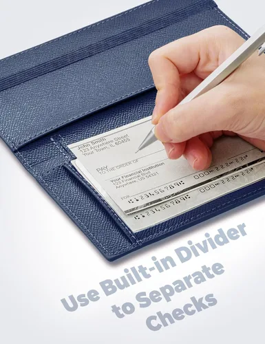 Miniatura 54 de Yarnic Funda para chequera personal, soporte para chequera con soporte para bolígrafo y divisor de plástico transparente integrado para cheques Rosa