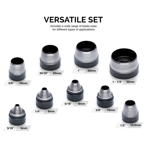Miniatura 4 de NEIKO 02614A Conjunto intercambiable de perforadoras de agujeros huecos grandes, 10 piezas, herramienta para hacer arandelas, juego de perforadoras